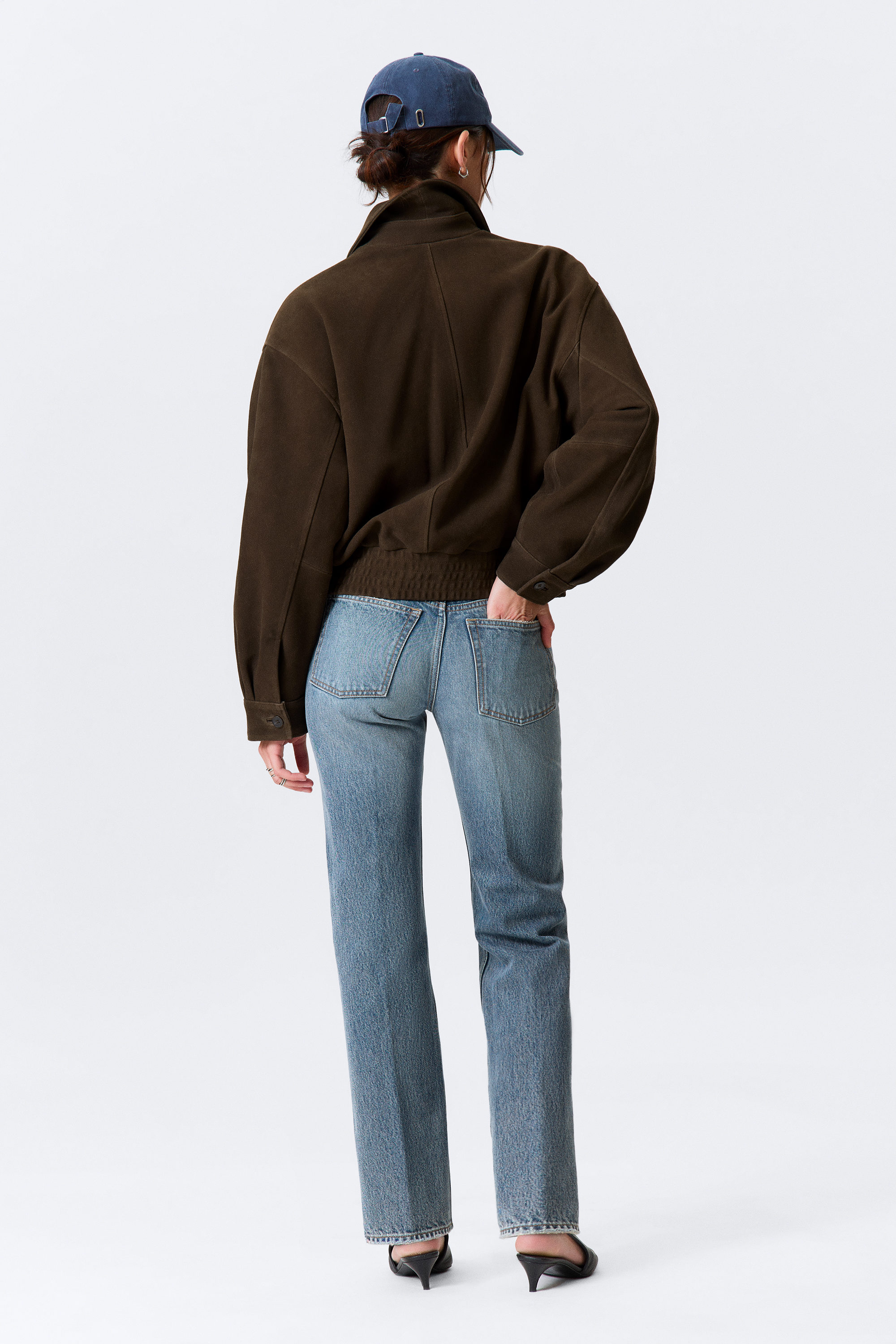 Dark Brown - Boxy Suede Zip Jacket - 4