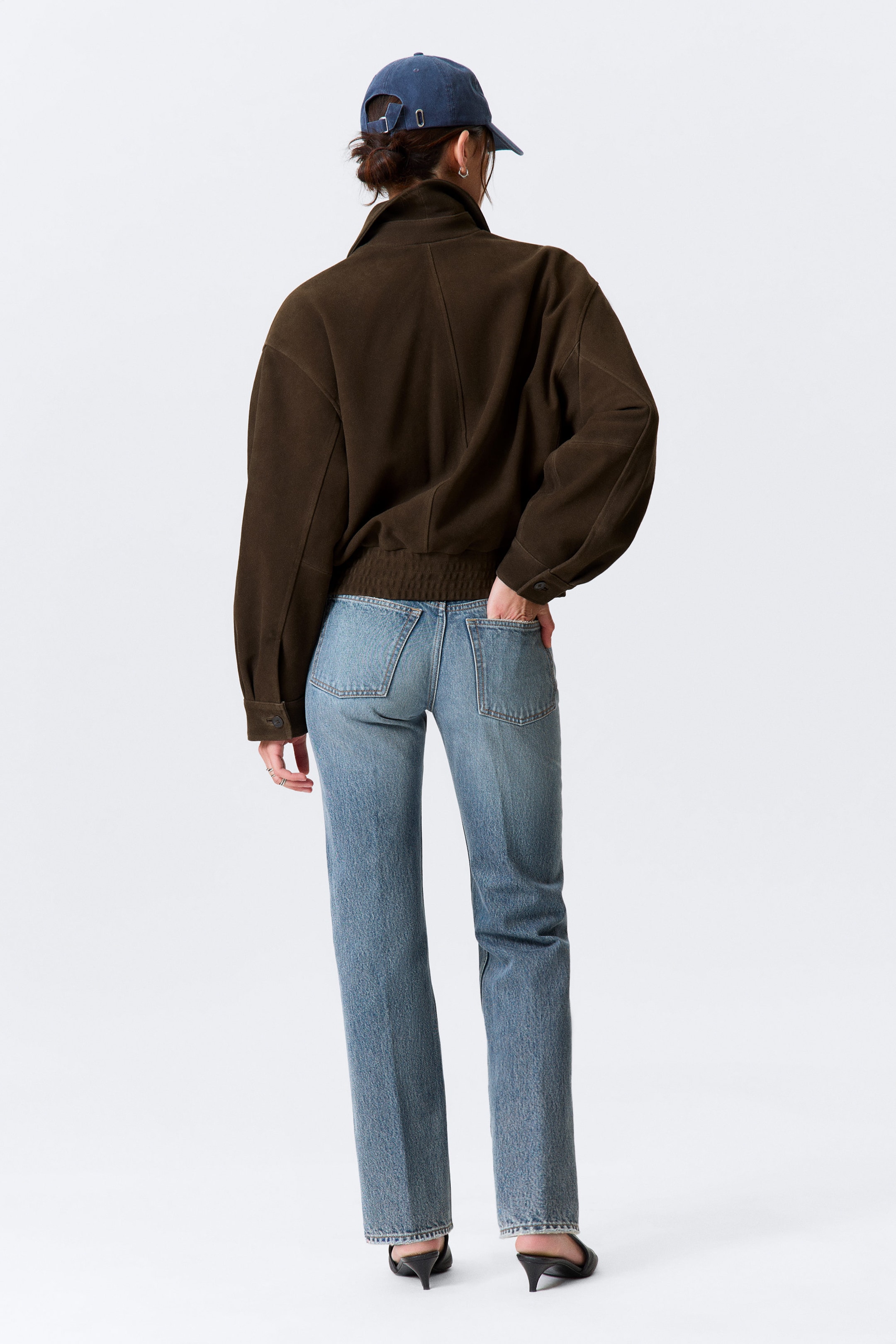 Dark Brown - Boxy Suede Zip Jacket - 6