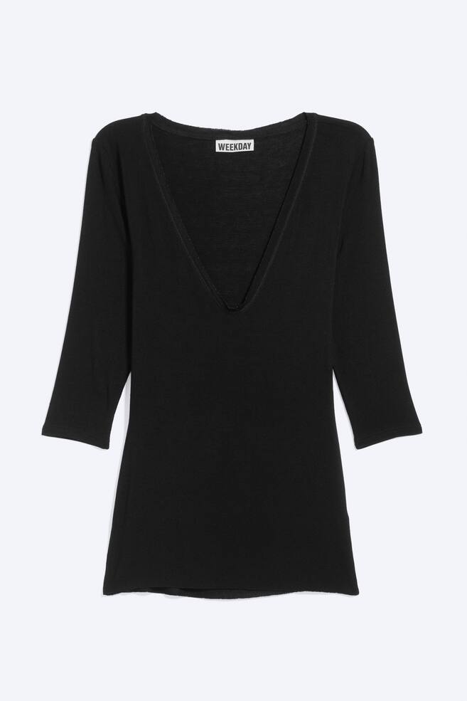 Camiseta de manga tres cuartos con escote en V profundo - Negro/Verde caqui empolvado - 1
