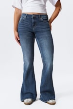 Peak Blue - Mellanblå - Katsumi low waist slim flared leg jeans - 1