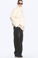 Dusty White - Wool-Blend Funnel neck jacket - 0