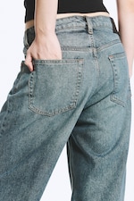 Grid Blue - Light Blue - Missy Low Rise Loose Straight Jeans - 4