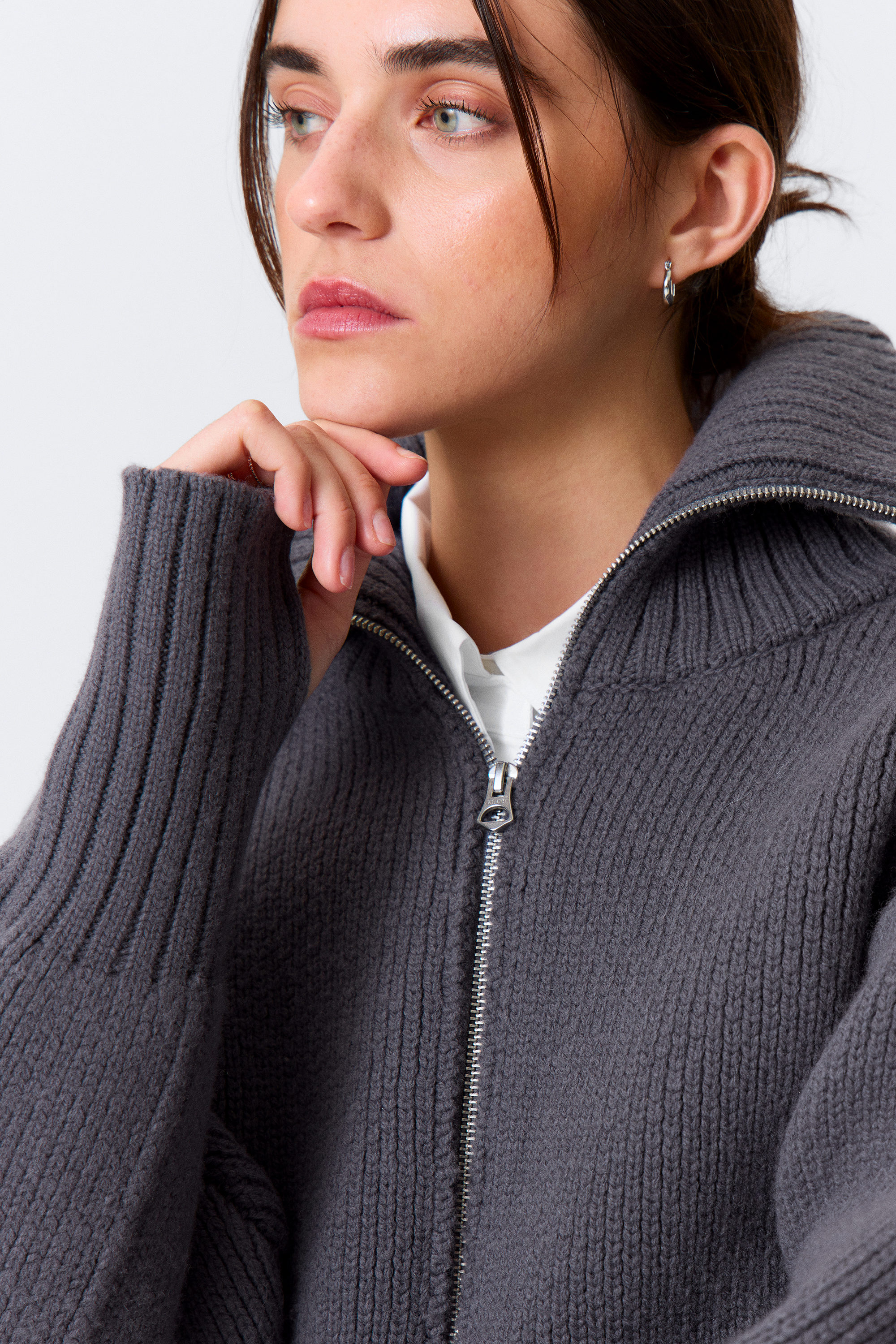 Dark Grey - Fitted Turtleneck Wool Sweater - 3