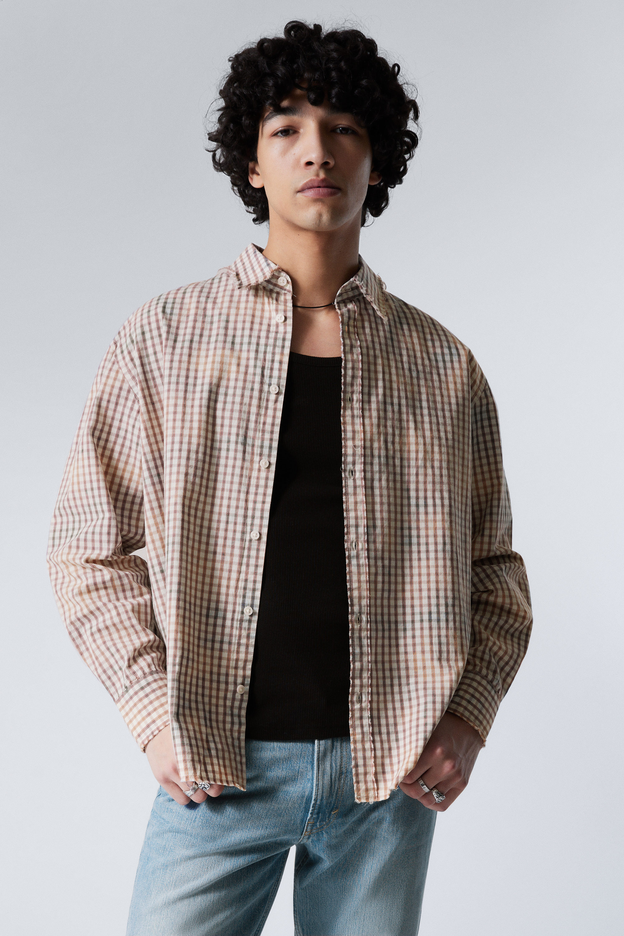 Bleached Checked Blue - Oversized Checked Bleached Shirt - 1