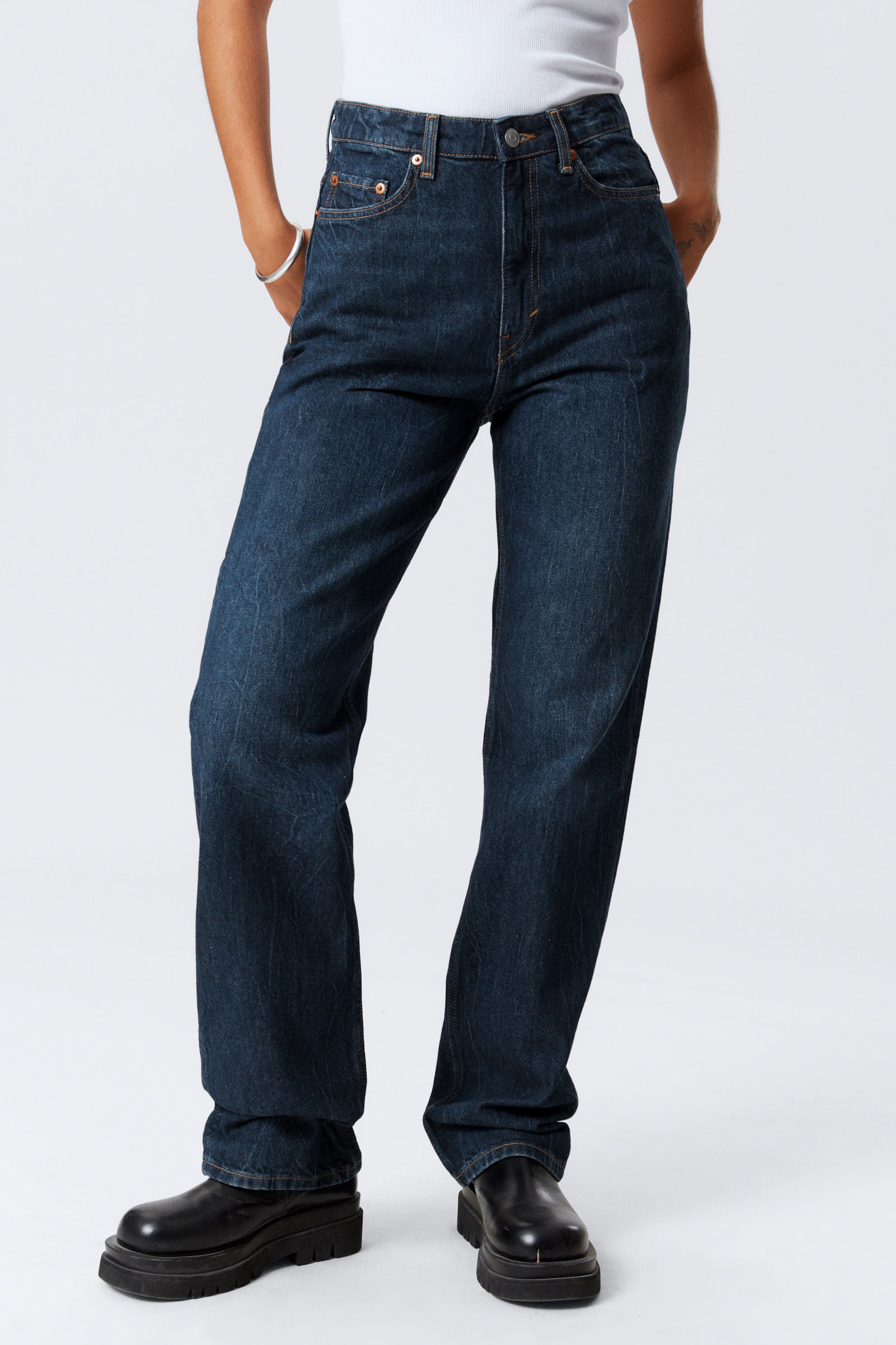 #4C5164 - Rowe Super High Waisted Regular Straight Leg Jeans - 2