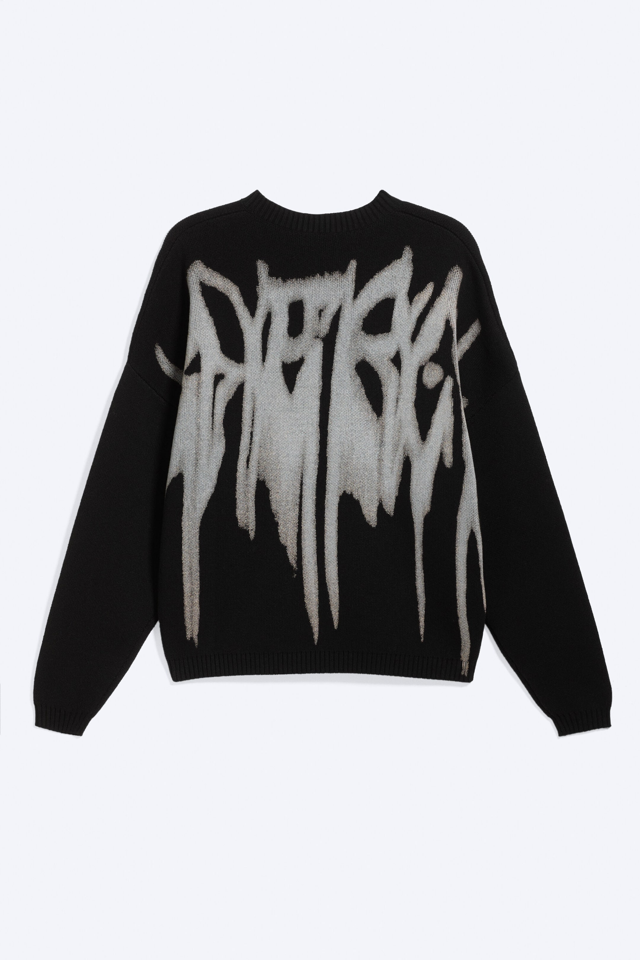 Schwarz - Rückenprint - Oversized Strickpullover aus Baumwolle mit Grafik - 4