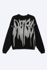 Schwarz - Rückenprint - Oversized Strickpullover aus Baumwolle mit Grafik - 4