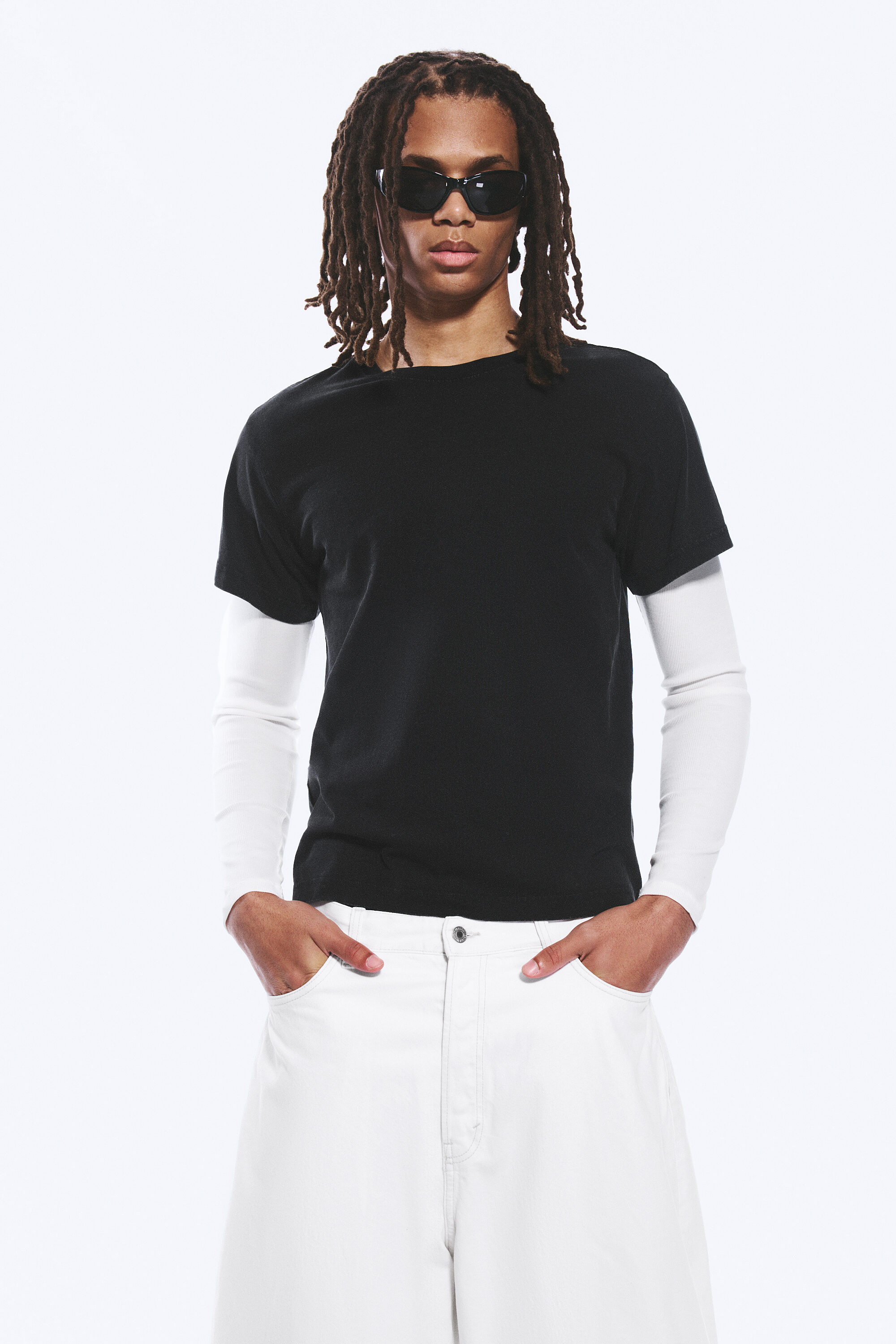 double layered panelled t-shirt - Black & White | Weekday GB