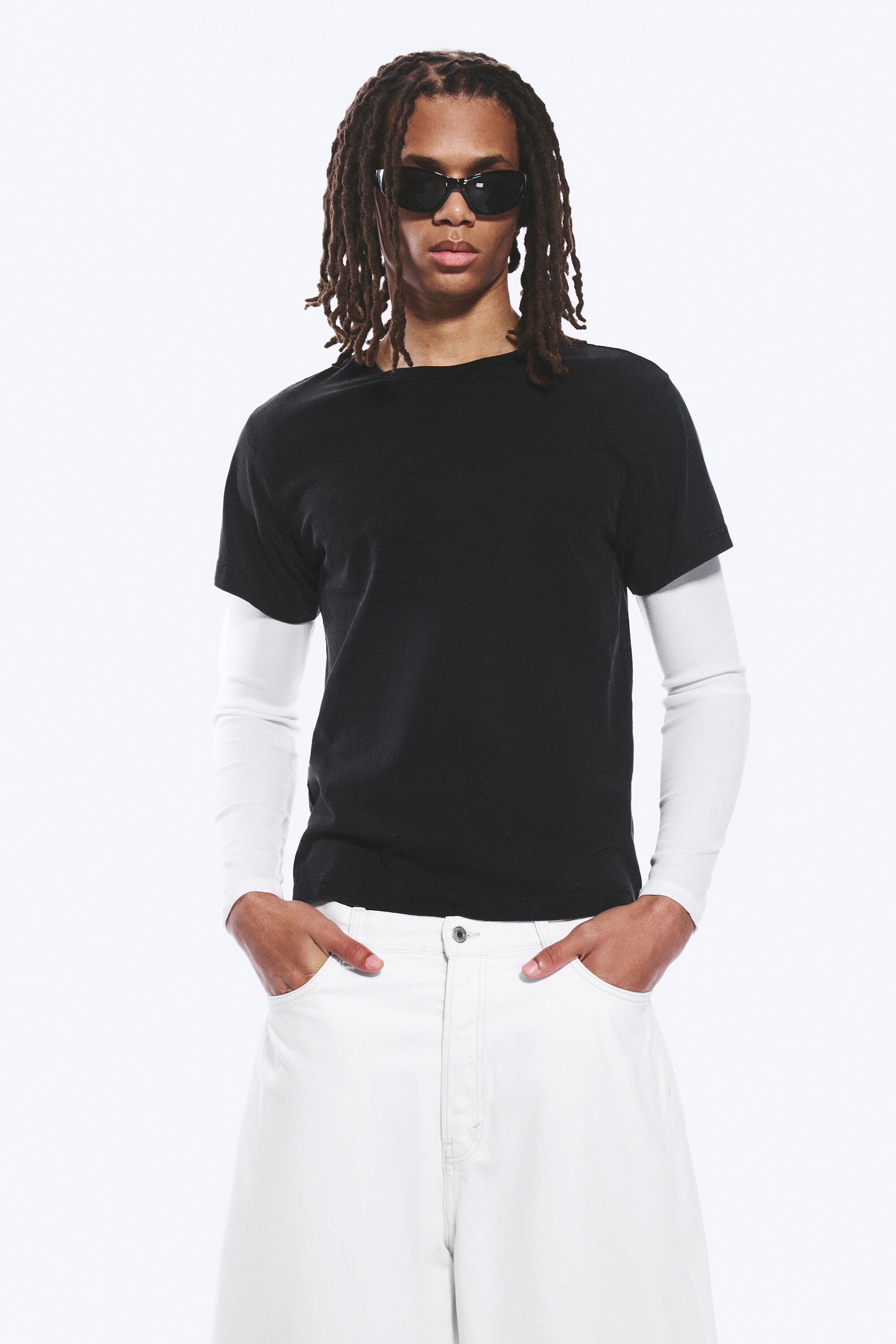 Black & White - Shrunken Double Layered T-shirt - 1