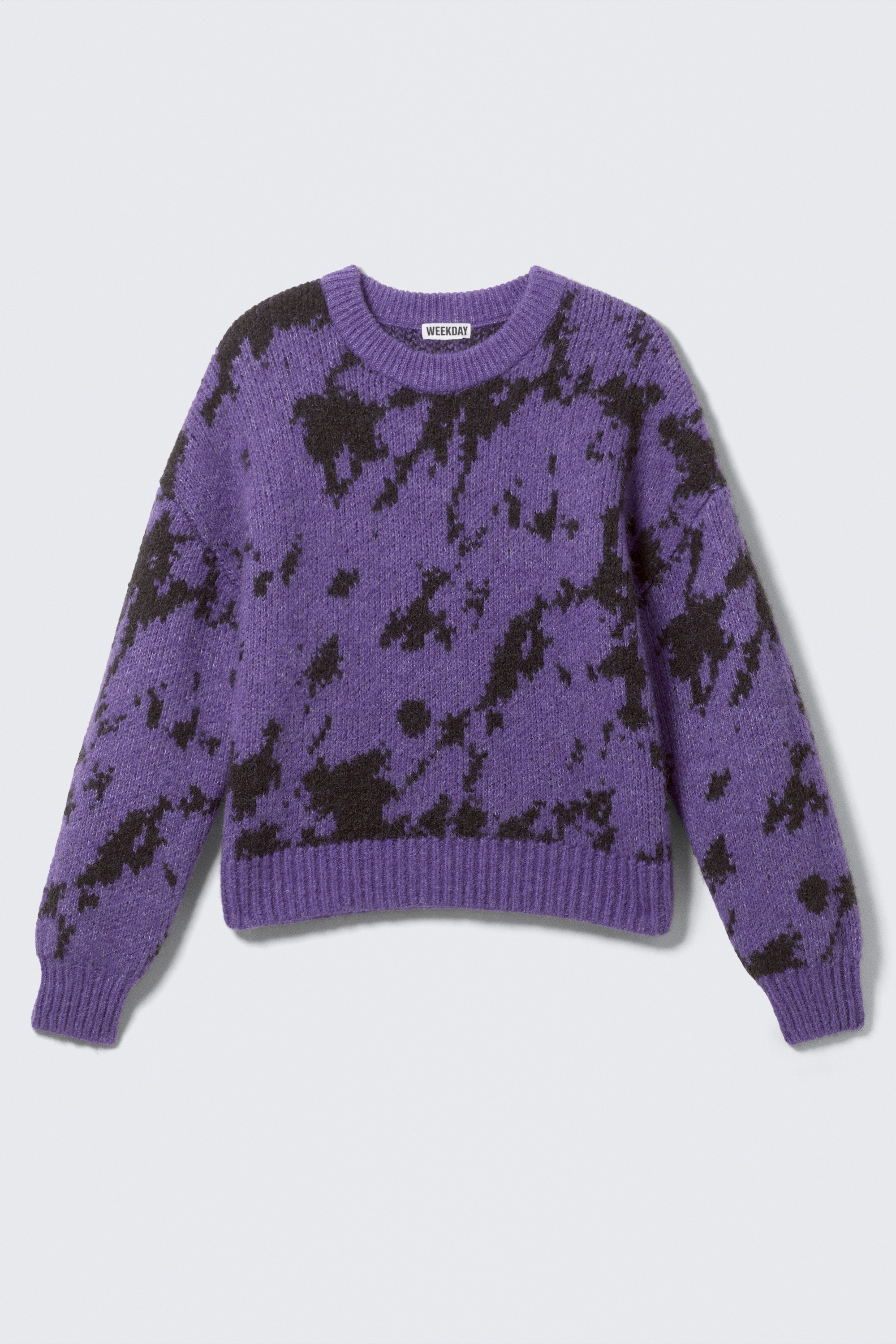 Πλεκτό πουλόβερ από μείγμα μαλλιού με χαλαρή γραμμή - Μωβ - Αφηρημένο Μαύρο