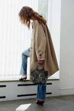 Dusty Beige + Dogtooth - Oversized Reversible Car Coat - 0