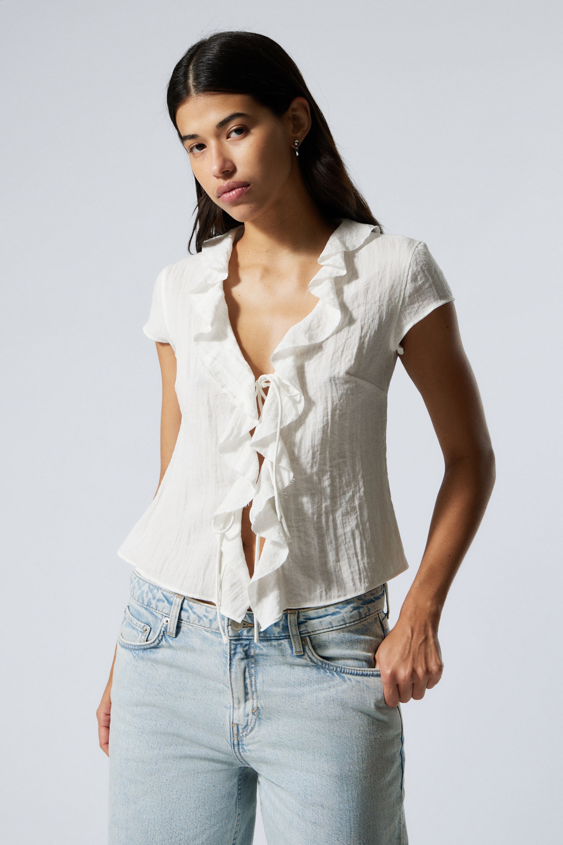 White - Frilled Tie-Front Top - 2