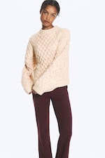 Beige - Rose chiné - Pull texturé en maille torsadée longue - 0