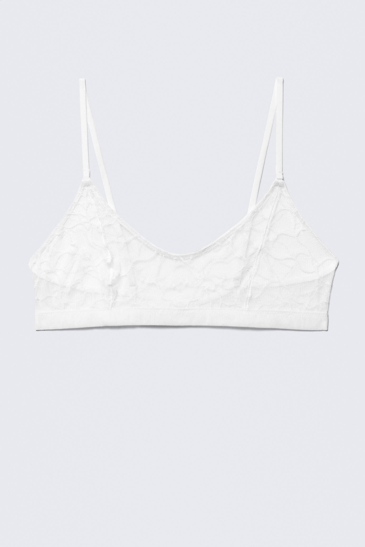 Soutien-gorge en dentelle tourbillonnante à encolure dégagée - Blanc/Noir - 2