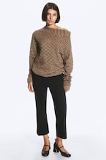Randig Brun - Jumper med asymmetrisk halsringning - 0