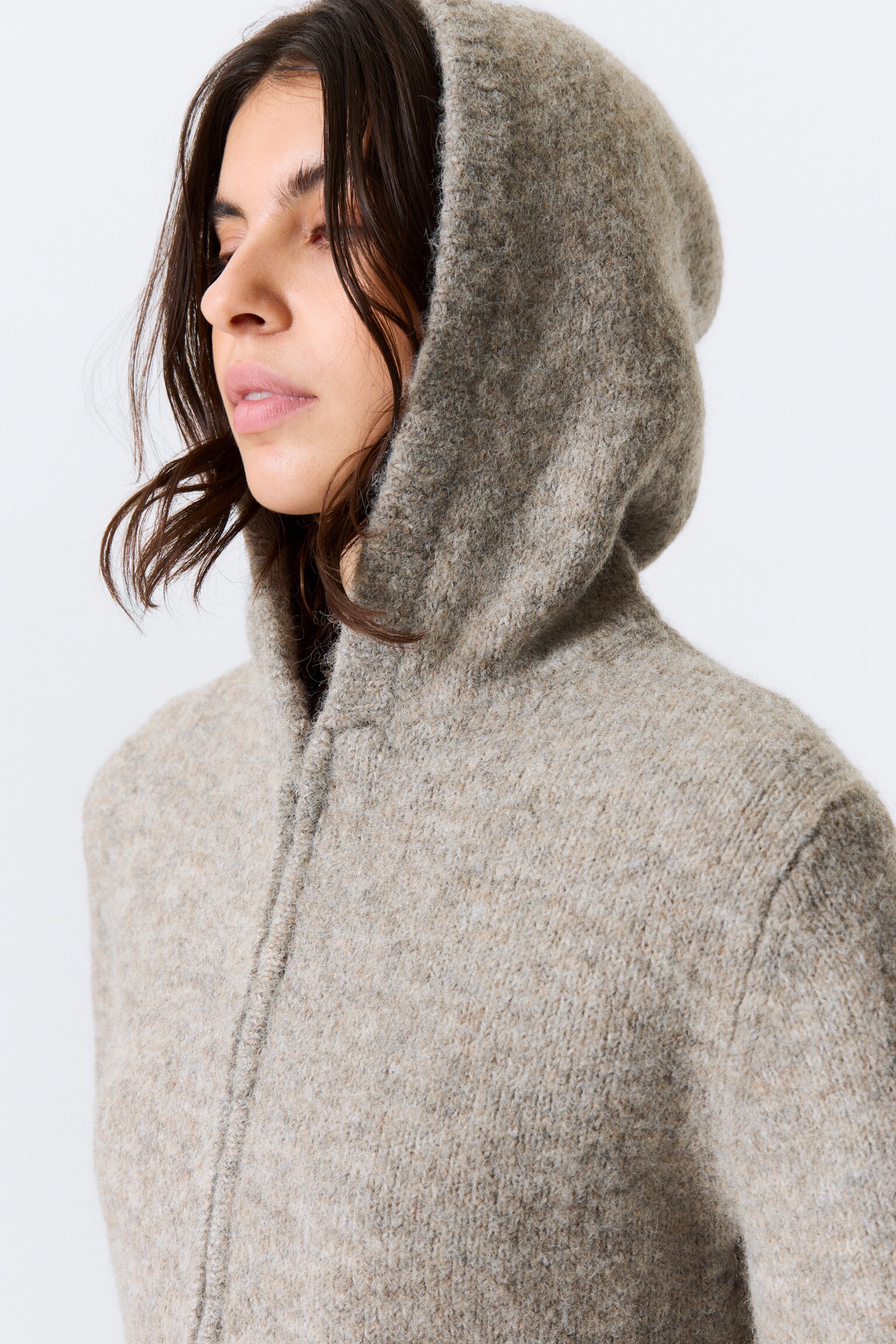 Knitted Wool-Blend Zip Hoodie - Dark Mole Melange - 3