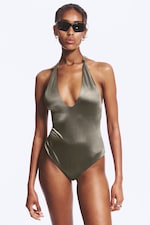 Dusty Grey - Plunge Swimsuit - 0