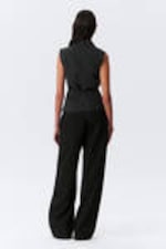Striped Black - Sleeveless Cotton Wrap Top - 3