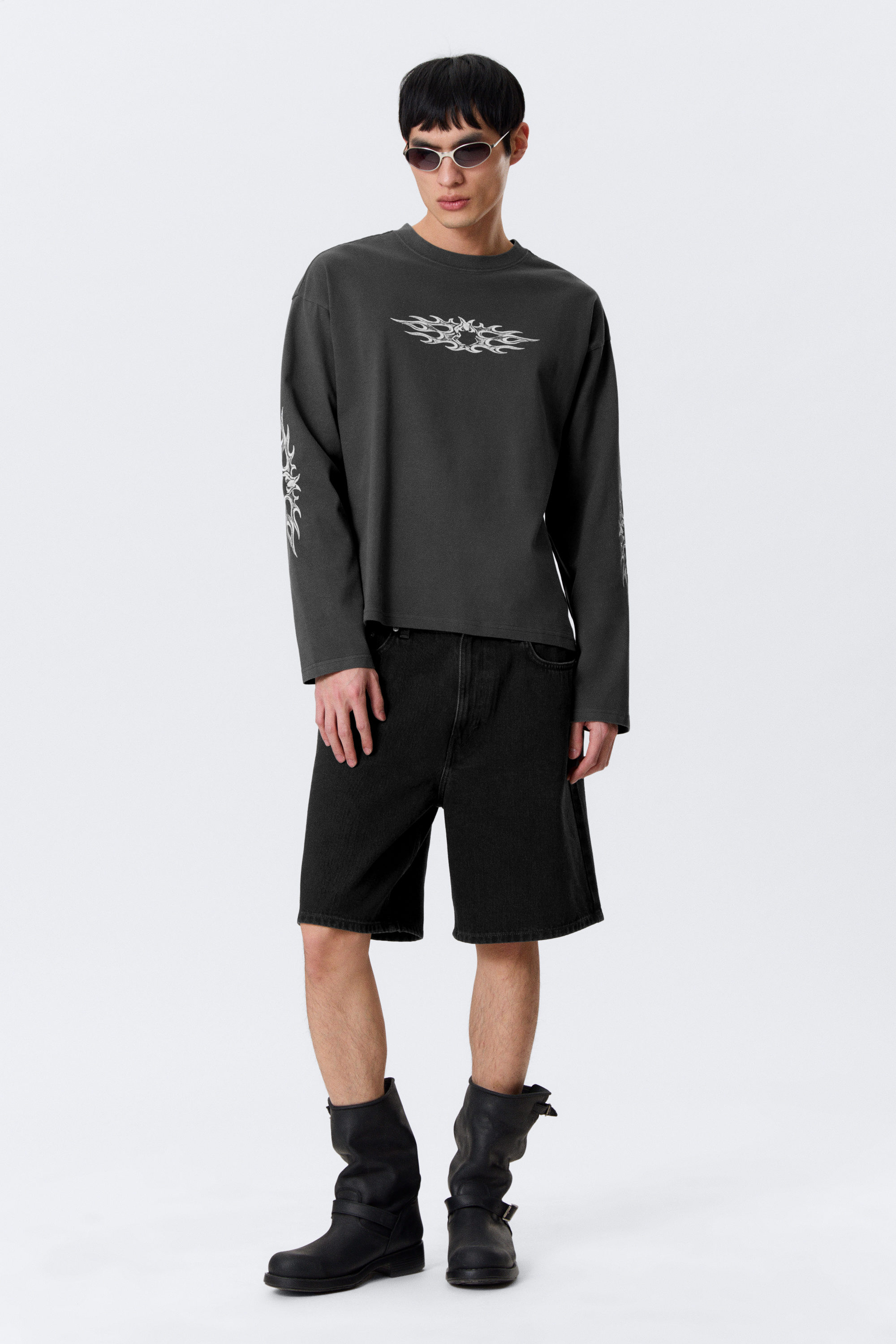 great boxy graphic long sleeve t-shirt - Dark Grey - Air Flame