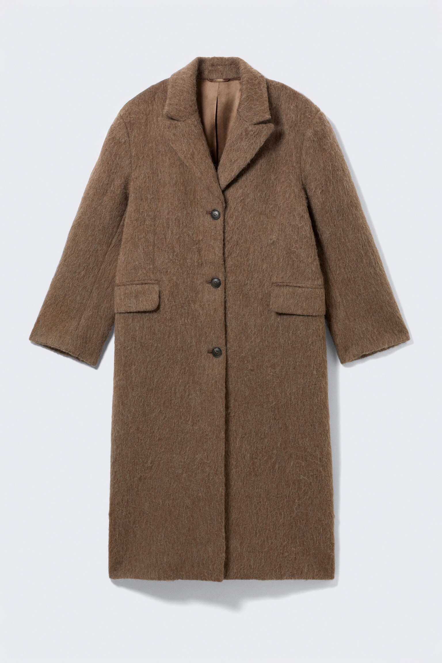 OVERSIZED WOOL-BLEND COAT - Hairy Dark Beige/Black Herringbone/Checked Dark Brown - 2