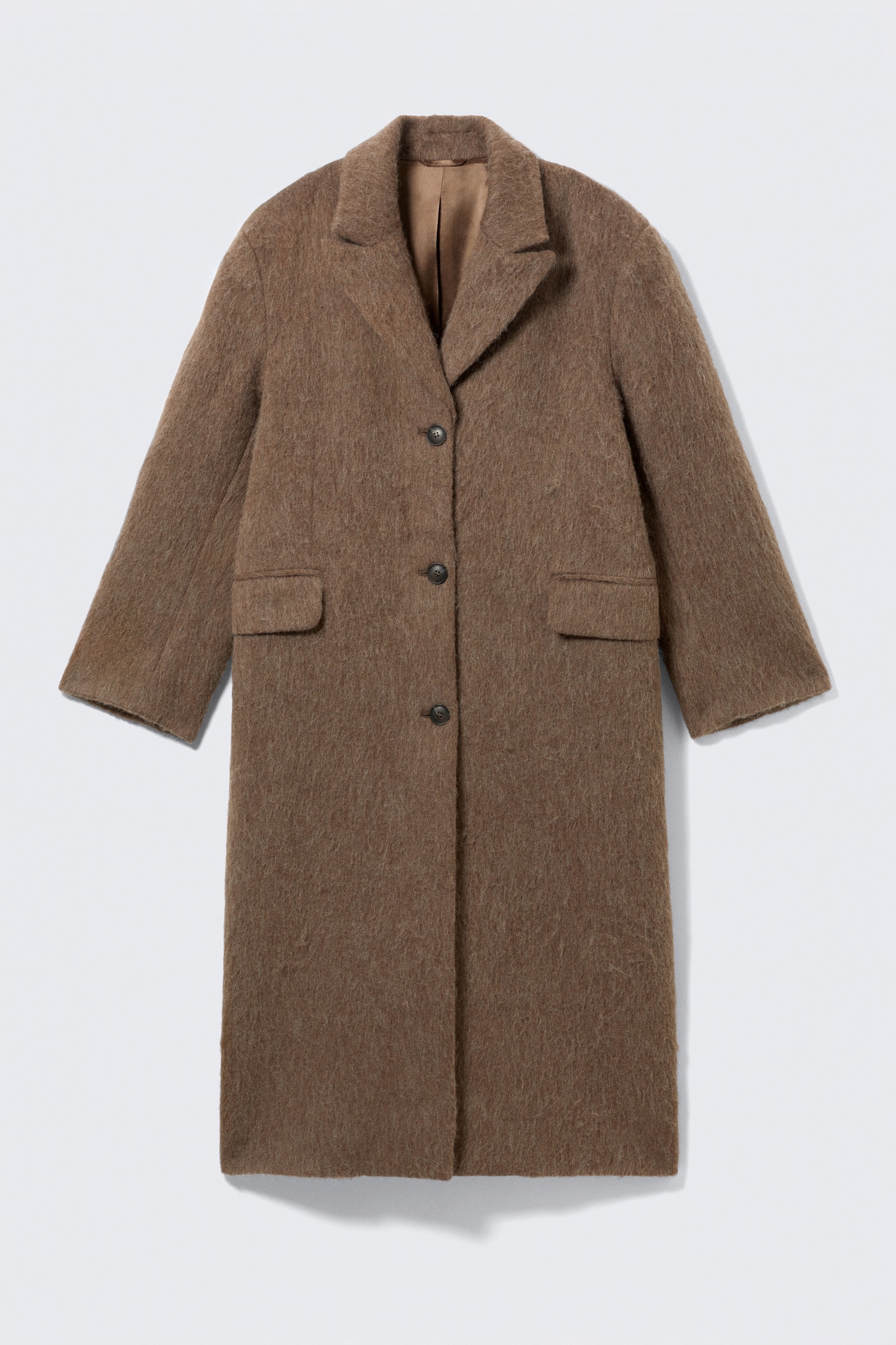PŁASZCZ OVERSIZE Z WEŁNĄ - Hairy Dark Beige/Kraciasty Ciemnobrązowy/Black Jodełka - 2
