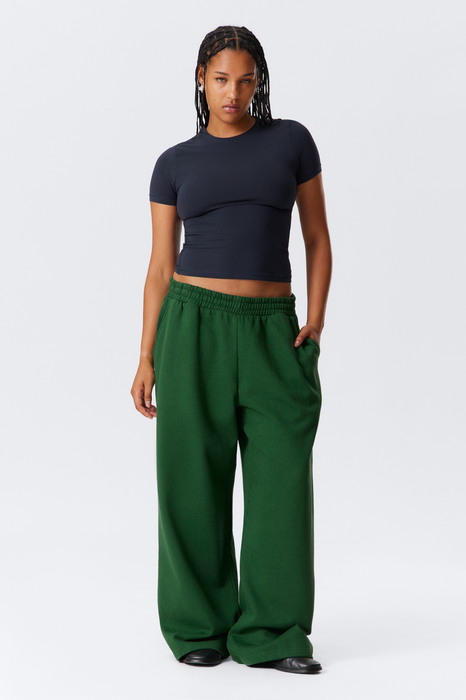 Lange, schwere Sweatpants in lockerer Passform - Dunkelgrün/Dunkelbraun/Grau/Schwarz/Graumeliert/Marineblau