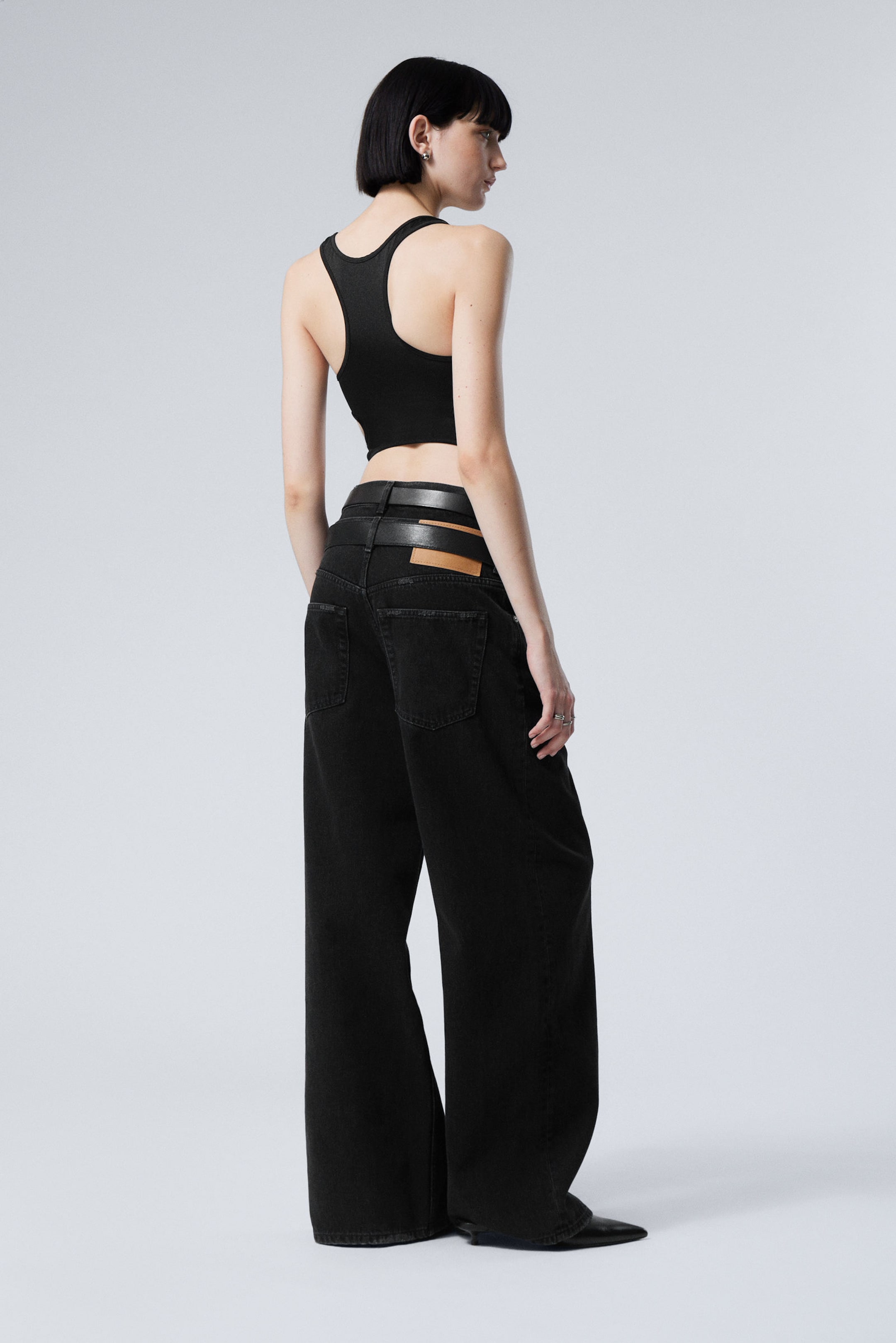 Tuned Black - Schwarz - Dual High Waisted Loose Wide Leg Jeans - 4