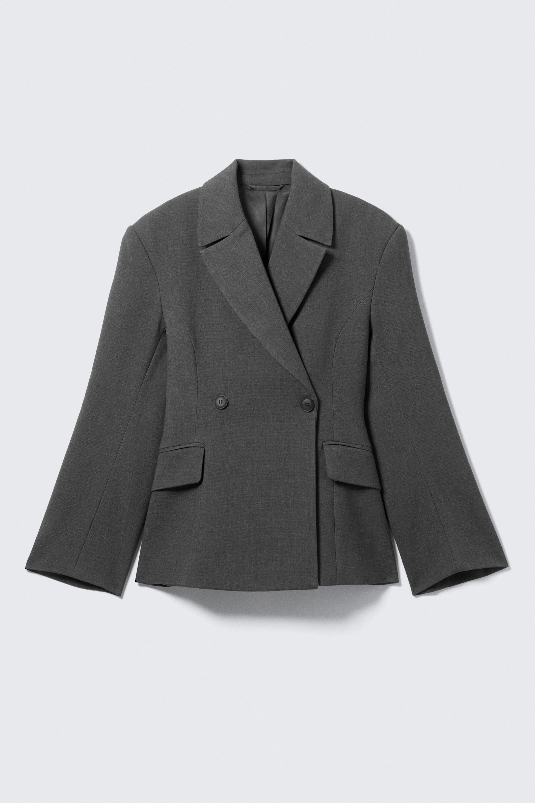Dark Grey Melange - Fitted Double-Breasted Blazer - 4