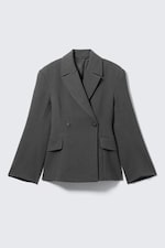 Dark Grey Melange - Fitted Double-Breasted Blazer - 4