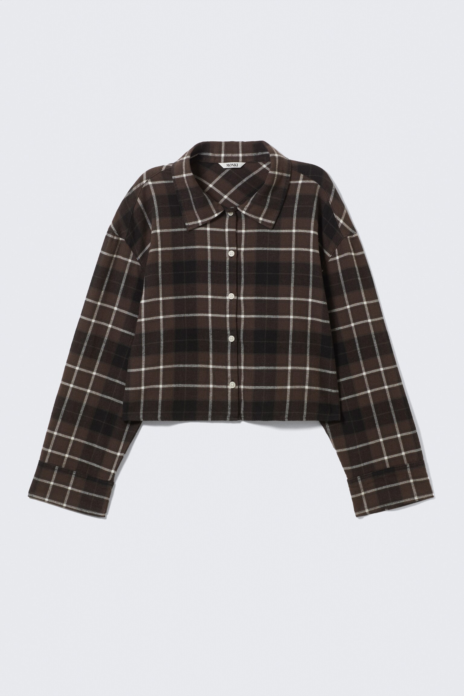 Cropped Checked Flannel Shirt - Checked Brown/Purple Check - 2