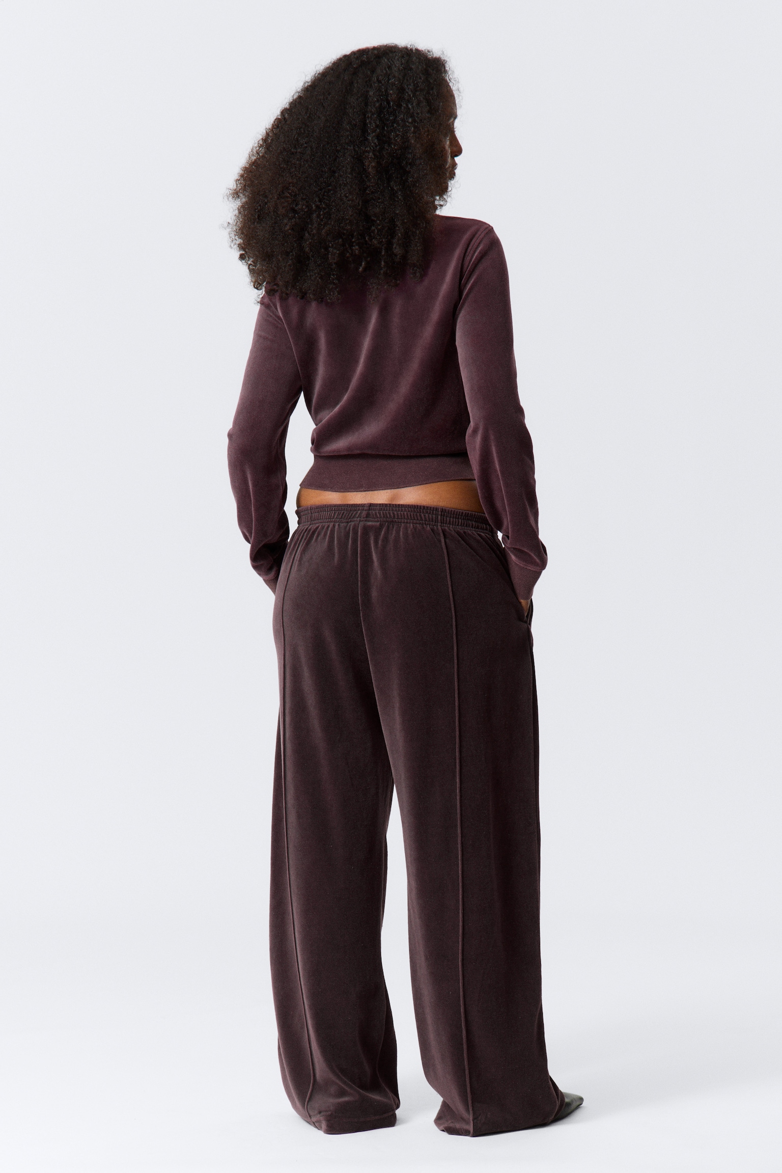 Loose Washed Velvet Track Trousers - Washed Dark Purple - 5