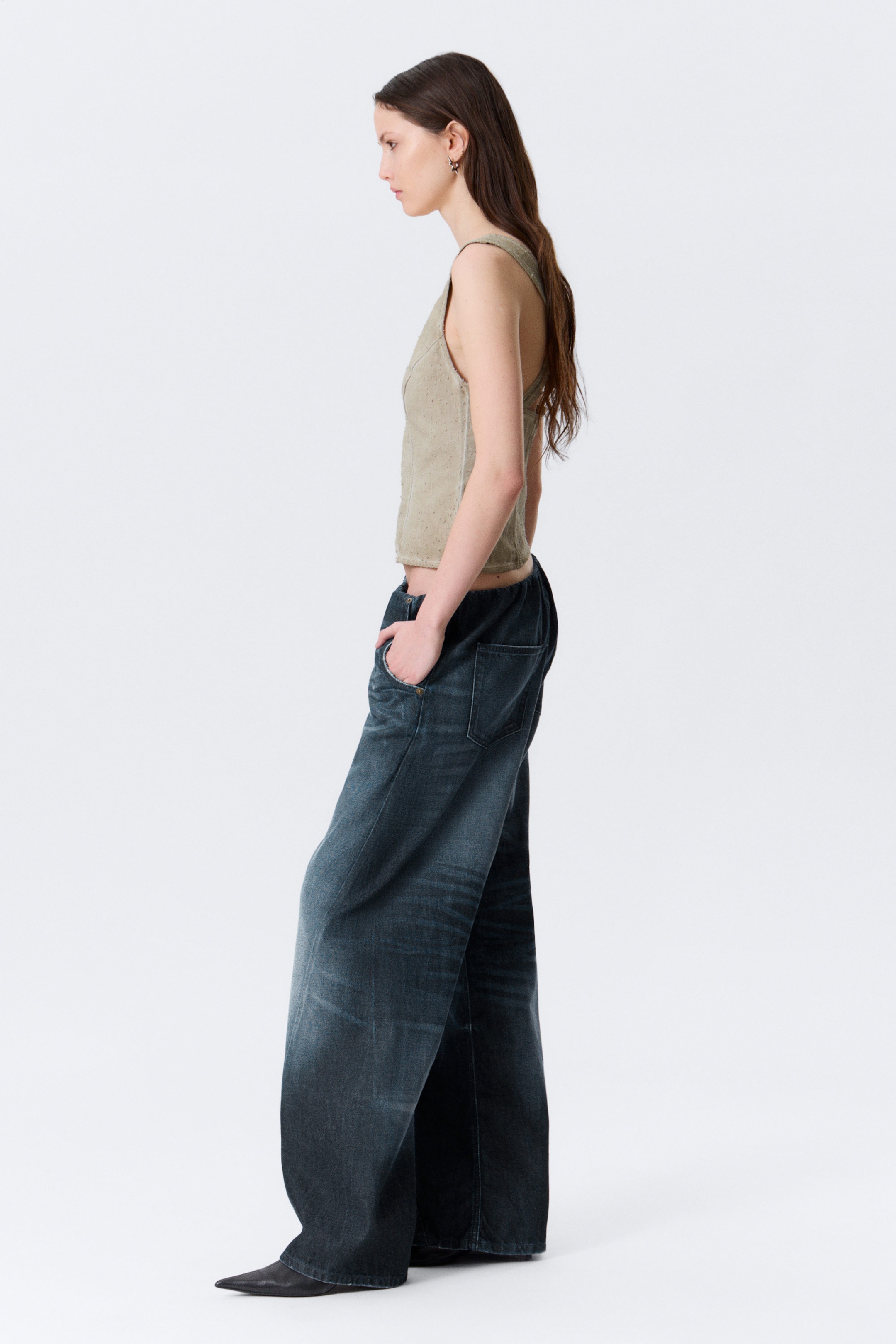 Mid Blue - Dark Blue - Low Rise Loose Fit Denim Joggers - 2