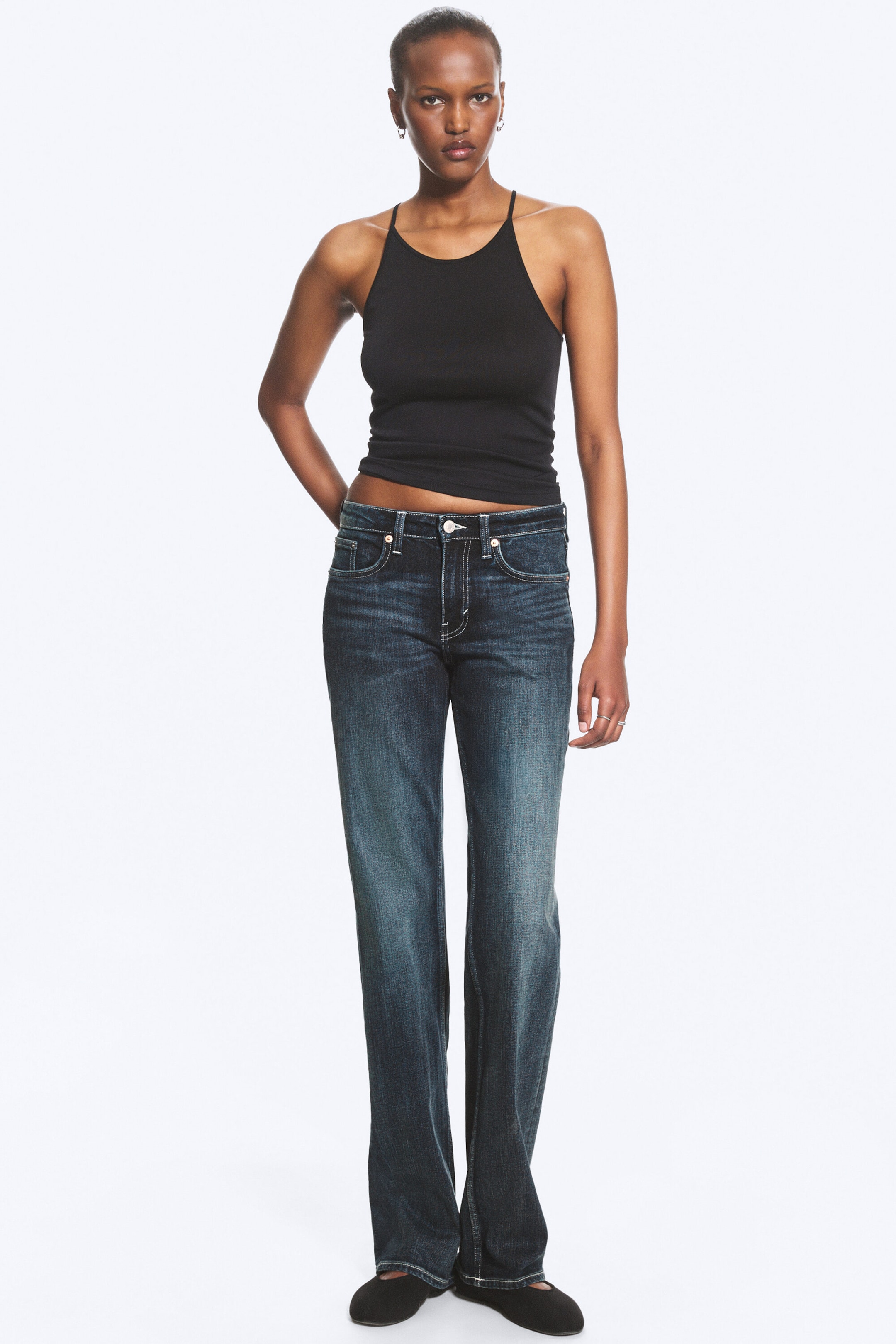 Bleu marine - Bleu foncé - Jean bootcut slim taille mi-haute Tension - 1