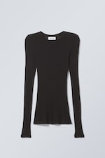 Black - Soft Sheer Long Sleeve Top - 0