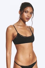 Black - Scooped Soft Lace Bra - 0