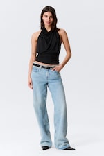 Schwarz - Drapiertes Neckholder-Top - 1