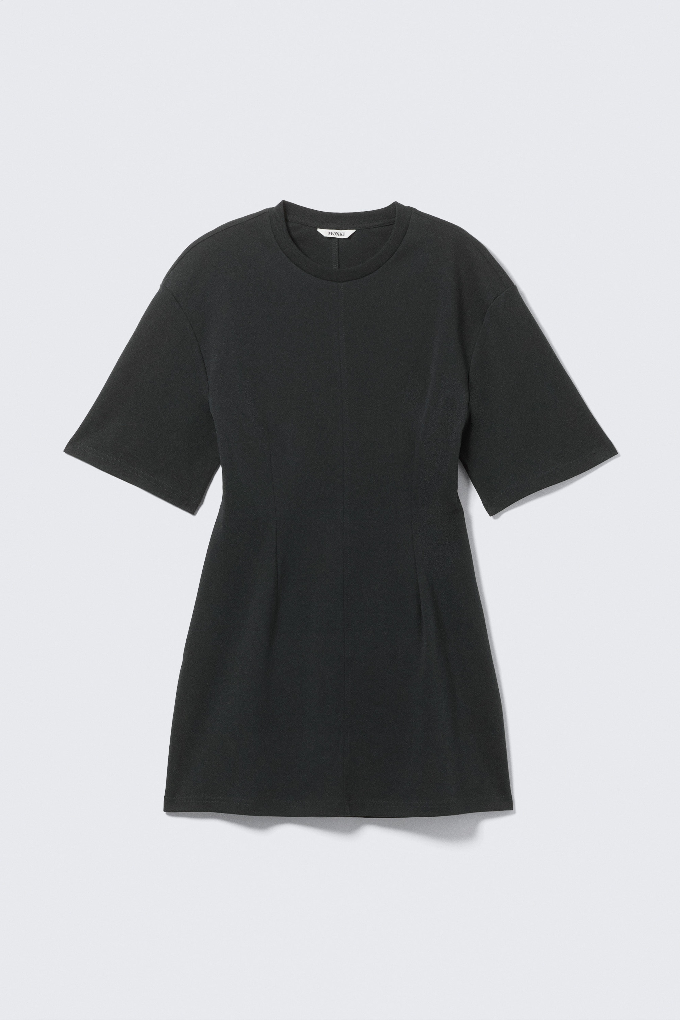 Black - Short-Sleeved Cotton Mini Dress - 4