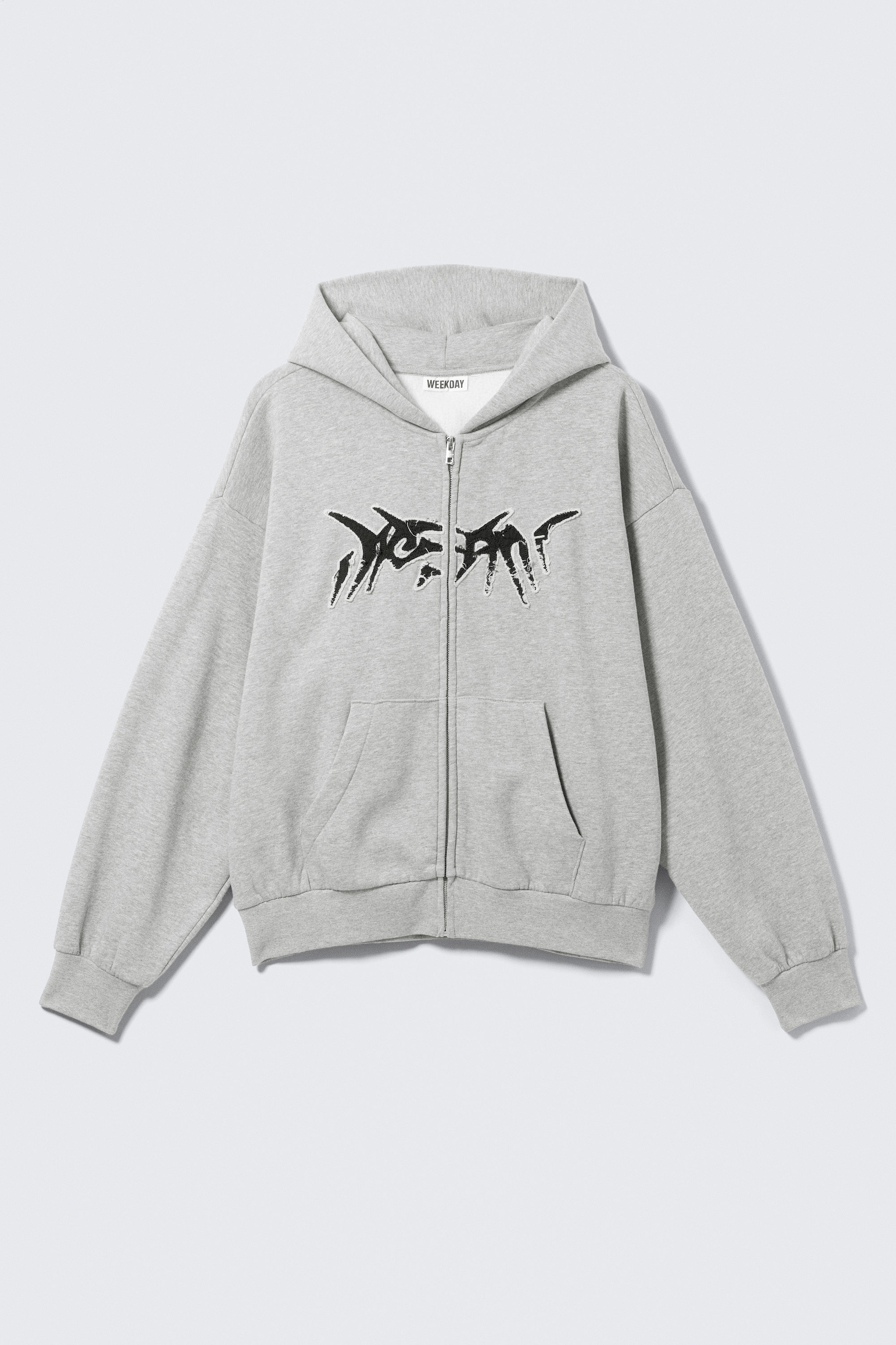 Grau meliert - "Dream" - Grafischer Zip-Hoodie mit eckigem Schnitt - 1