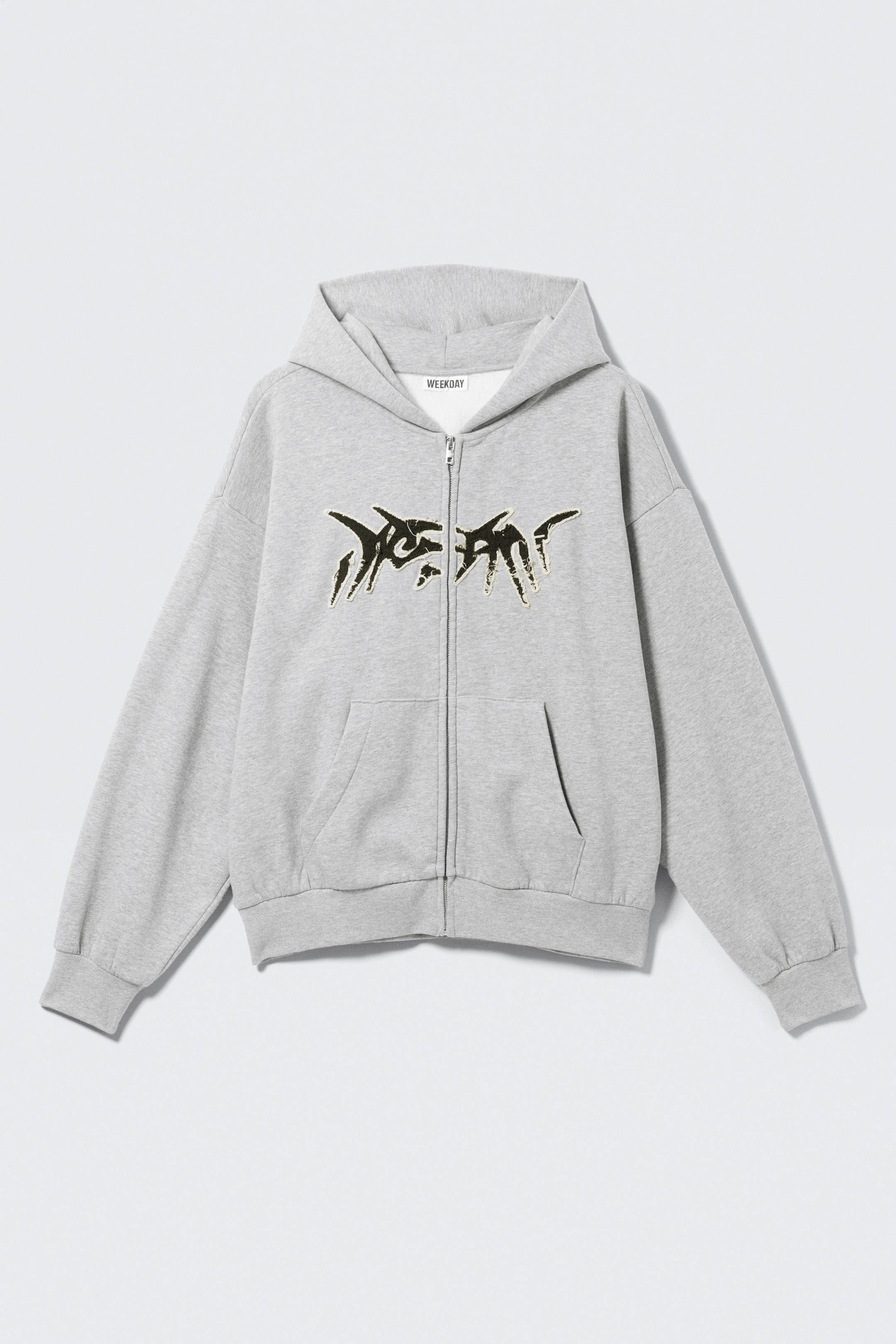 Grau meliert - "Dream" - Grafischer Zip-Hoodie mit eckigem Schnitt - 4