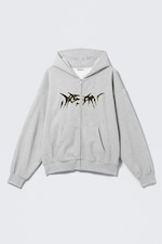 Grau meliert - "Dream" - Grafischer Zip-Hoodie mit eckigem Schnitt - 4
