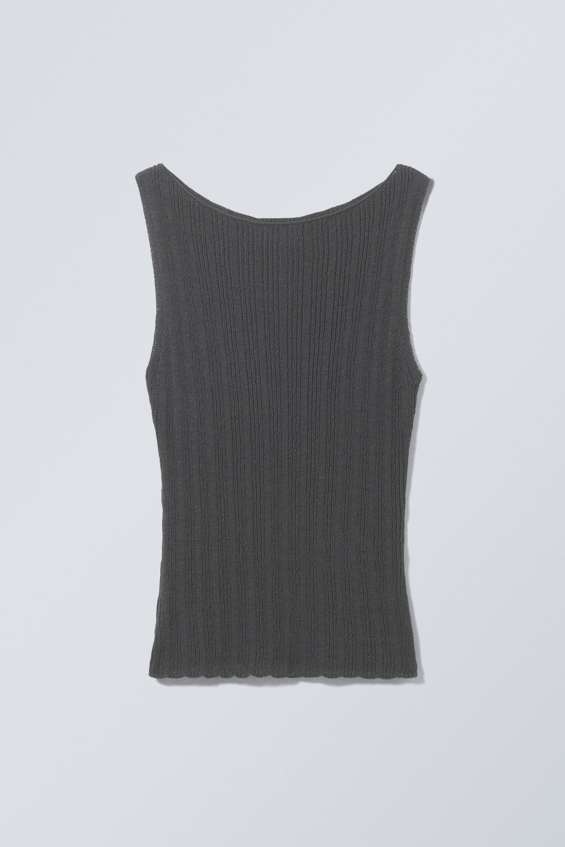 Dark Grey - Slim Knitted Boatneck Tank Top - 1
