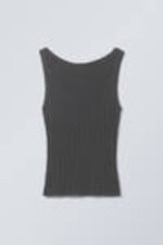 Dark Grey - Slim Knitted Boatneck Tank Top - 0