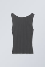 Donkergrijs - Nauwsluitende gebreide tanktop met boothals - 0