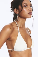 Beige clair - Haut de bikini triangle à lanières structuré - 1