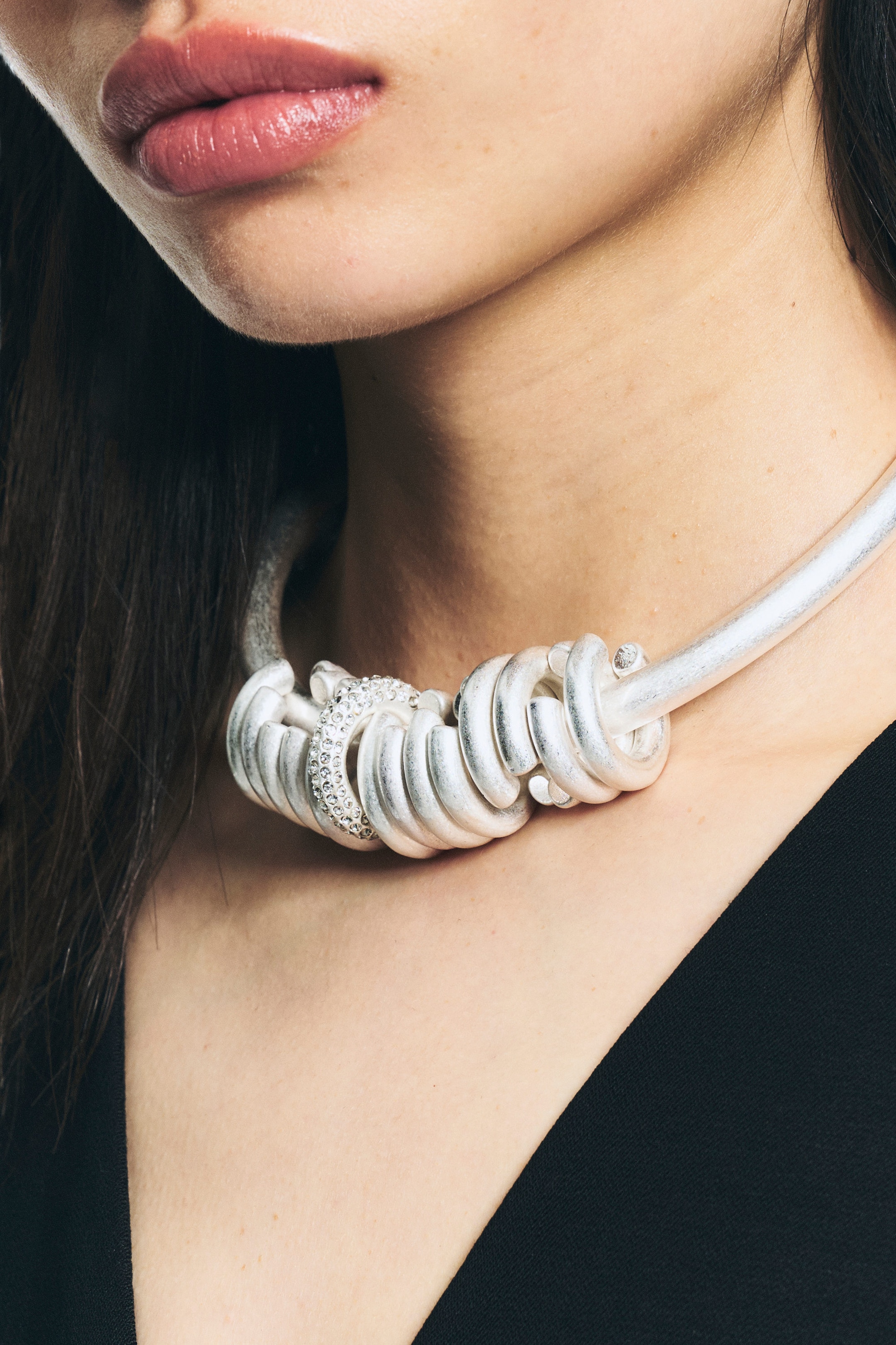 Silver - Silver Plated Multi-Ring Necklace - 2