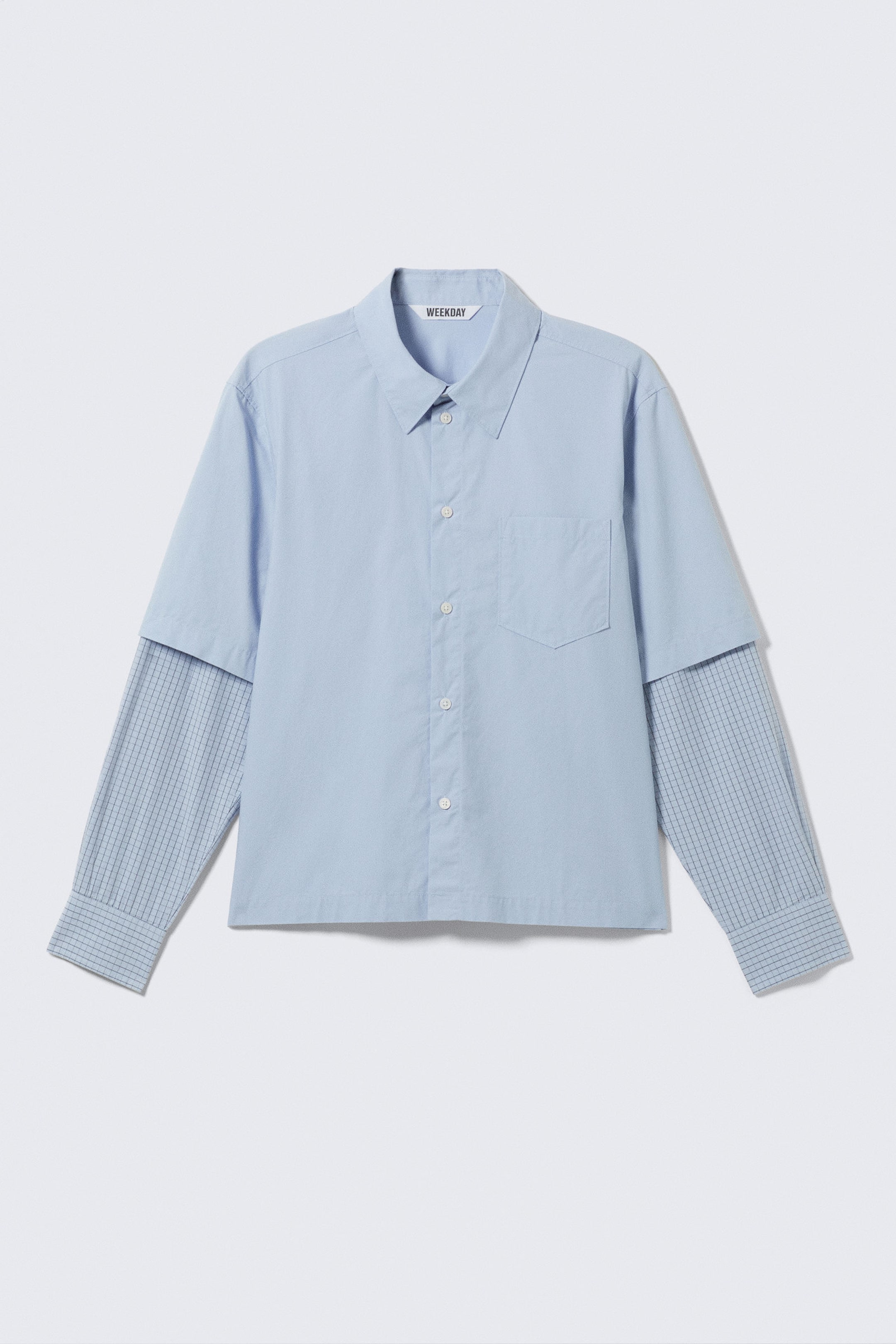 Lichtblauw en blauw geruit - Gelaagd overhemd met contrasterende mouwen - 4