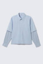 Lichtblauw en blauw geruit - Gelaagd overhemd met contrasterende mouwen - 4