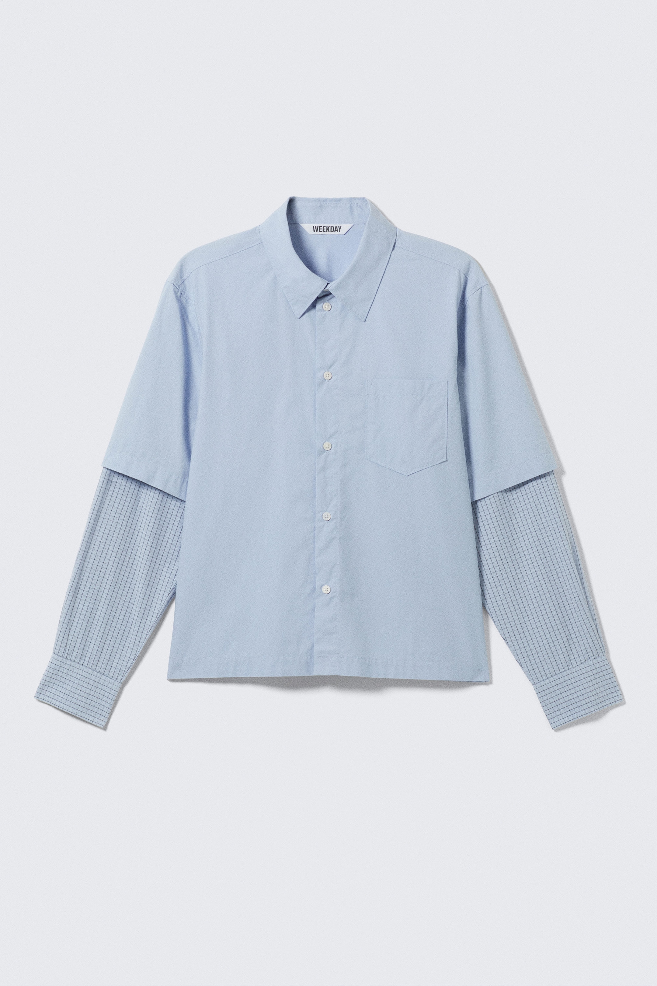 Hellblau & Blaues Karo - Mehrlagiges Hemd mit Kontrastärmeln - 0