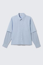 Hellblau & Blaues Karo - Mehrlagiges Hemd mit Kontrastärmeln - 0