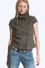 Dark Mole - Double Breasted Cotton Top - 0